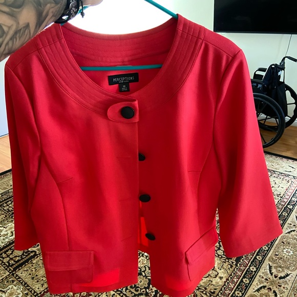 Perceptions Red Blazer Jacket - Picture 2 of 11